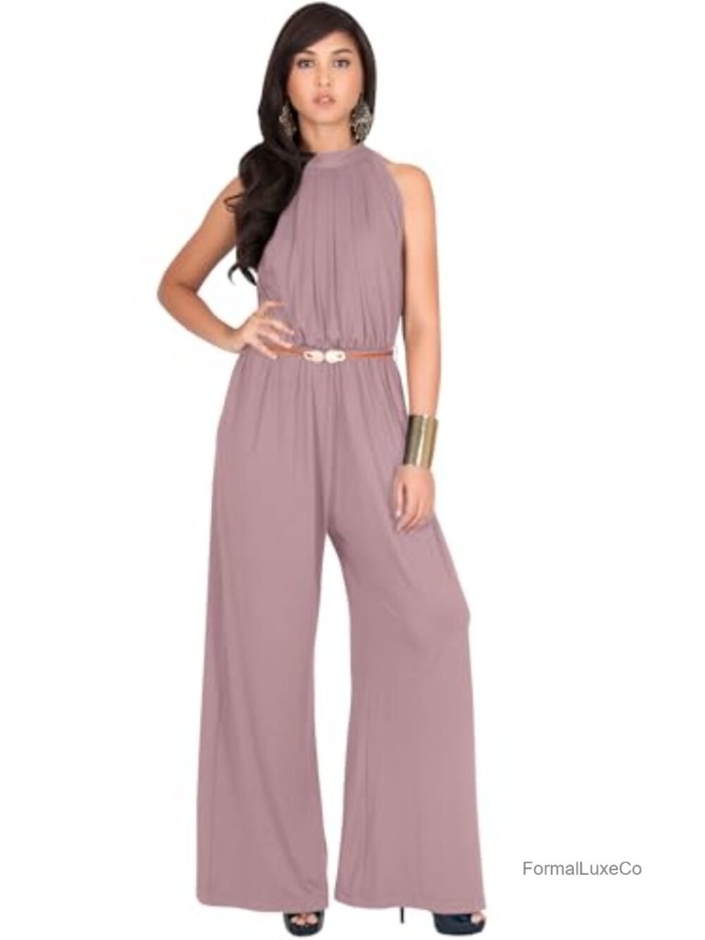 Sleeveless Wide Leg Halter Jumpsuit Pantsuit Romper Cocktail Evening
